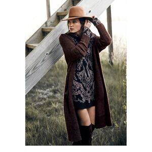 Free People Retro Modern Love Mini Dress Black Burgundy Paisley Knit Turtleneck